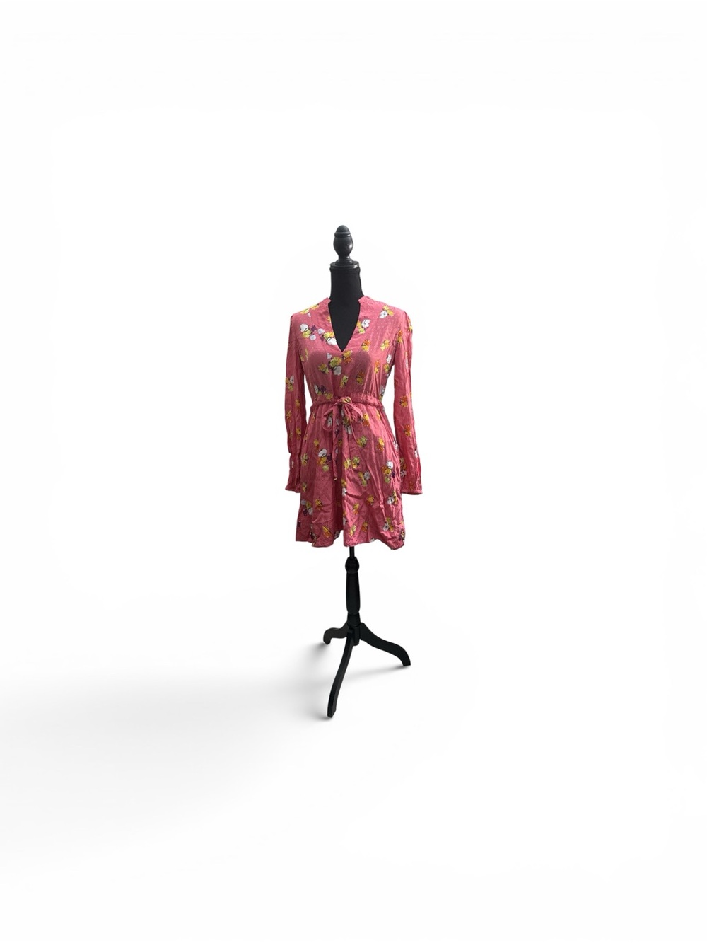 Floral Tie-Waist Mini Dress in Pink